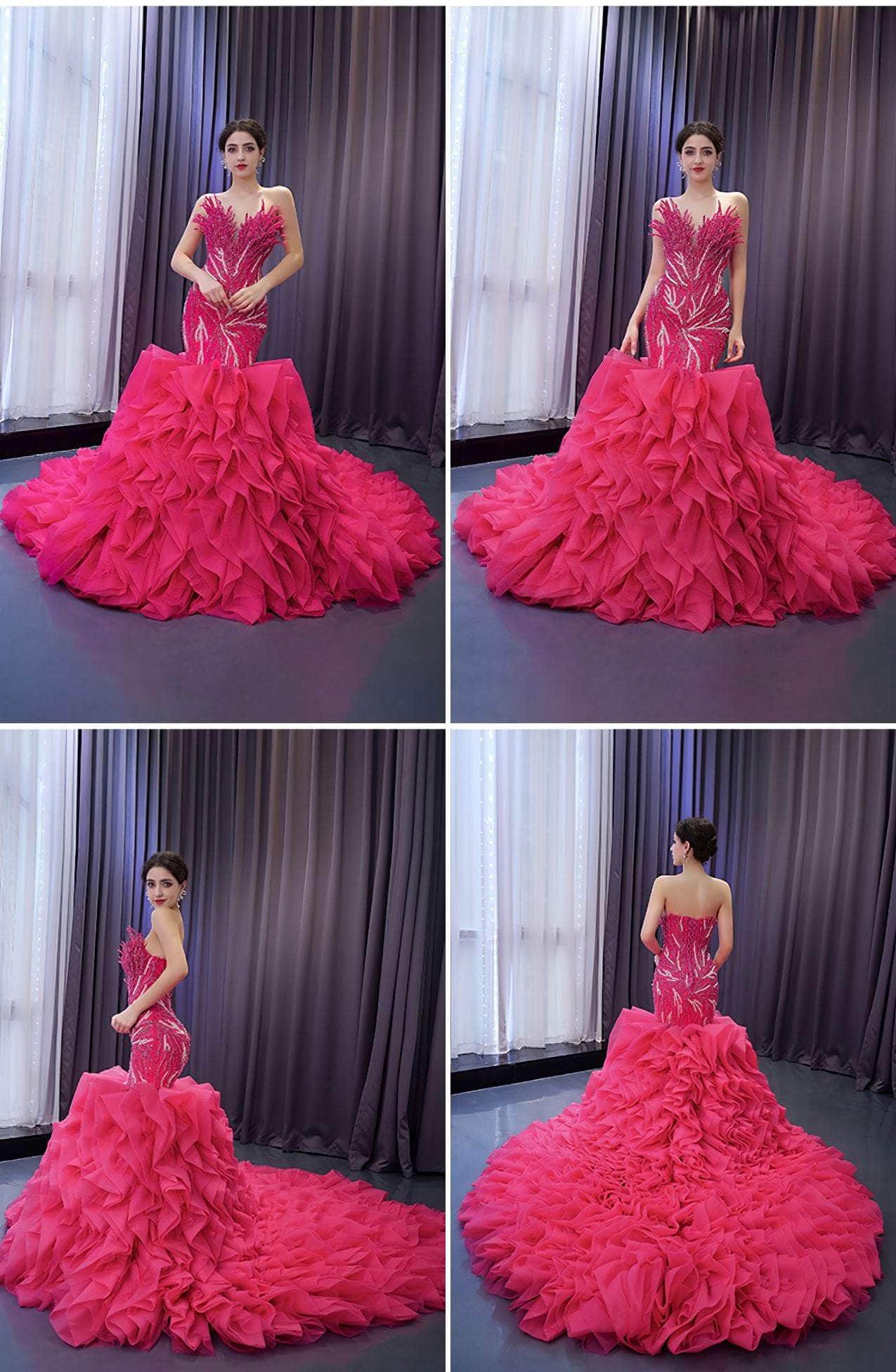 Tube Heavily Beaded Two Toned Ruched Tiered Ball Dress - OPM215
