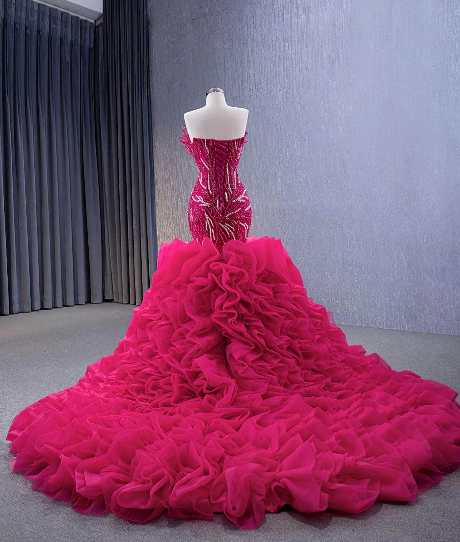 Tube Heavily Beaded Two Toned Ruched Tiered Ball Dress - OPM215