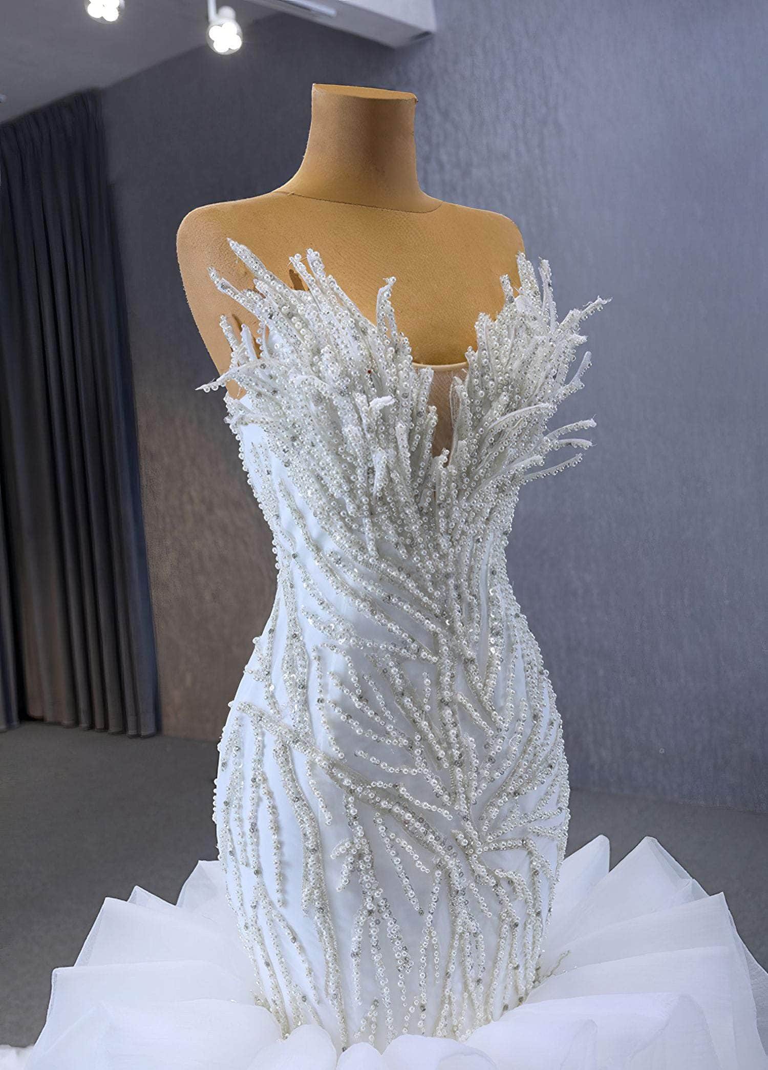 Tube Heavily Beaded Two Toned Ruched Tiered Ball Dress - OPM215