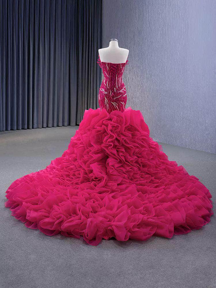 Tube Heavily Beaded Two Toned Ruched Tiered Ball Dress - OPM215