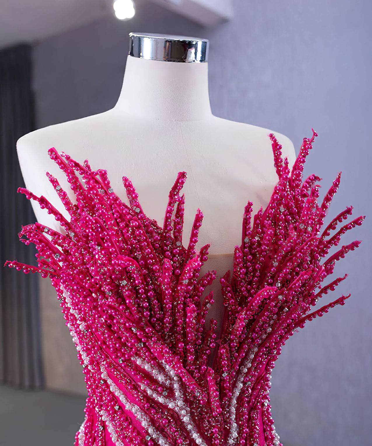 Tube Heavily Beaded Two Toned Ruched Tiered Ball Dress - OPM215