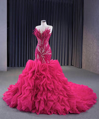 Tube Heavily Beaded Two Toned Ruched Tiered Ball Dress - OPM215