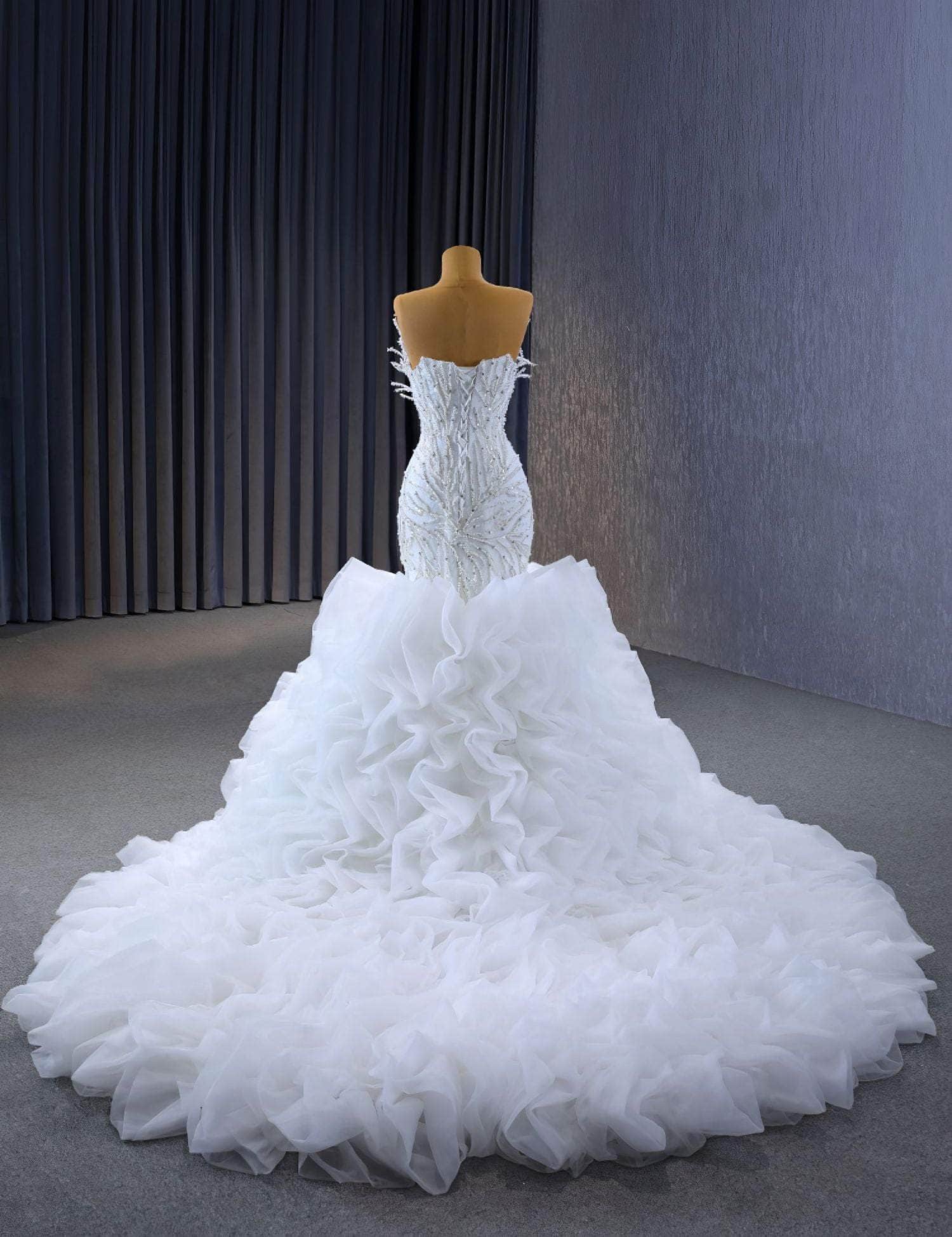 Tube Heavily Beaded Two Toned Ruched Tiered Ball Dress - OPM215