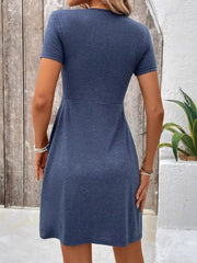 Twist Front V-Neck Short Sleeve Casual Dress