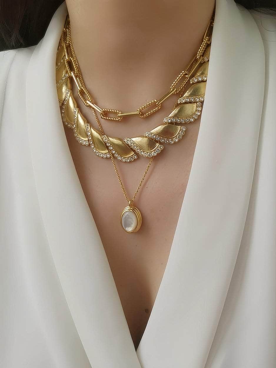 Twisted Paved Cuban Rhinestone Accented Necklace Gold / Necklace