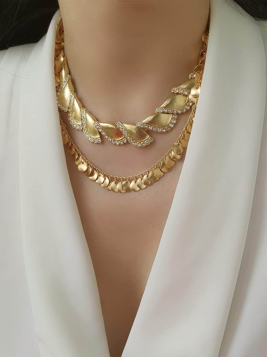 Twisted Paved Cuban Rhinestone Accented Necklace Gold / Necklace