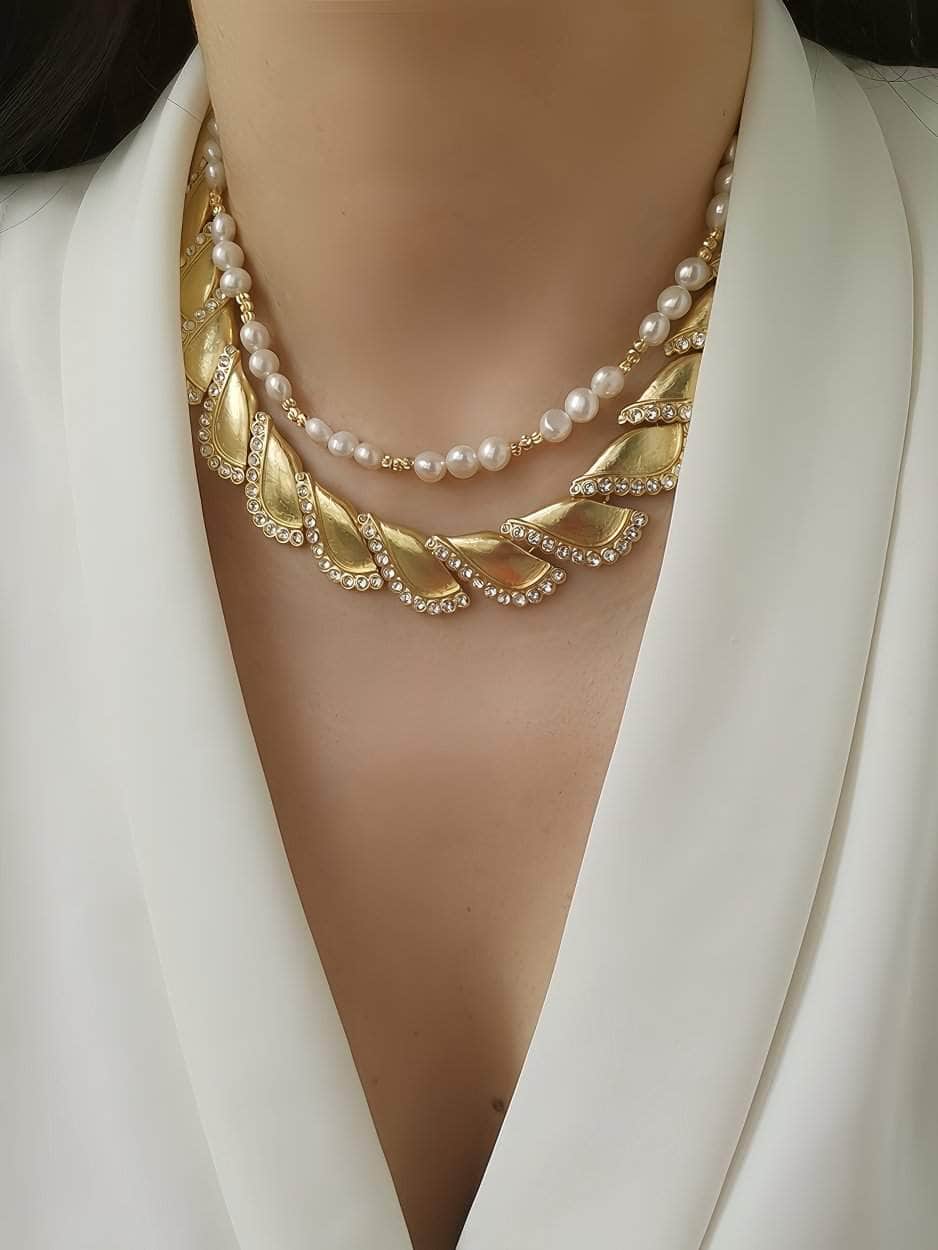 Twisted Paved Cuban Rhinestone Accented Necklace Gold / Necklace