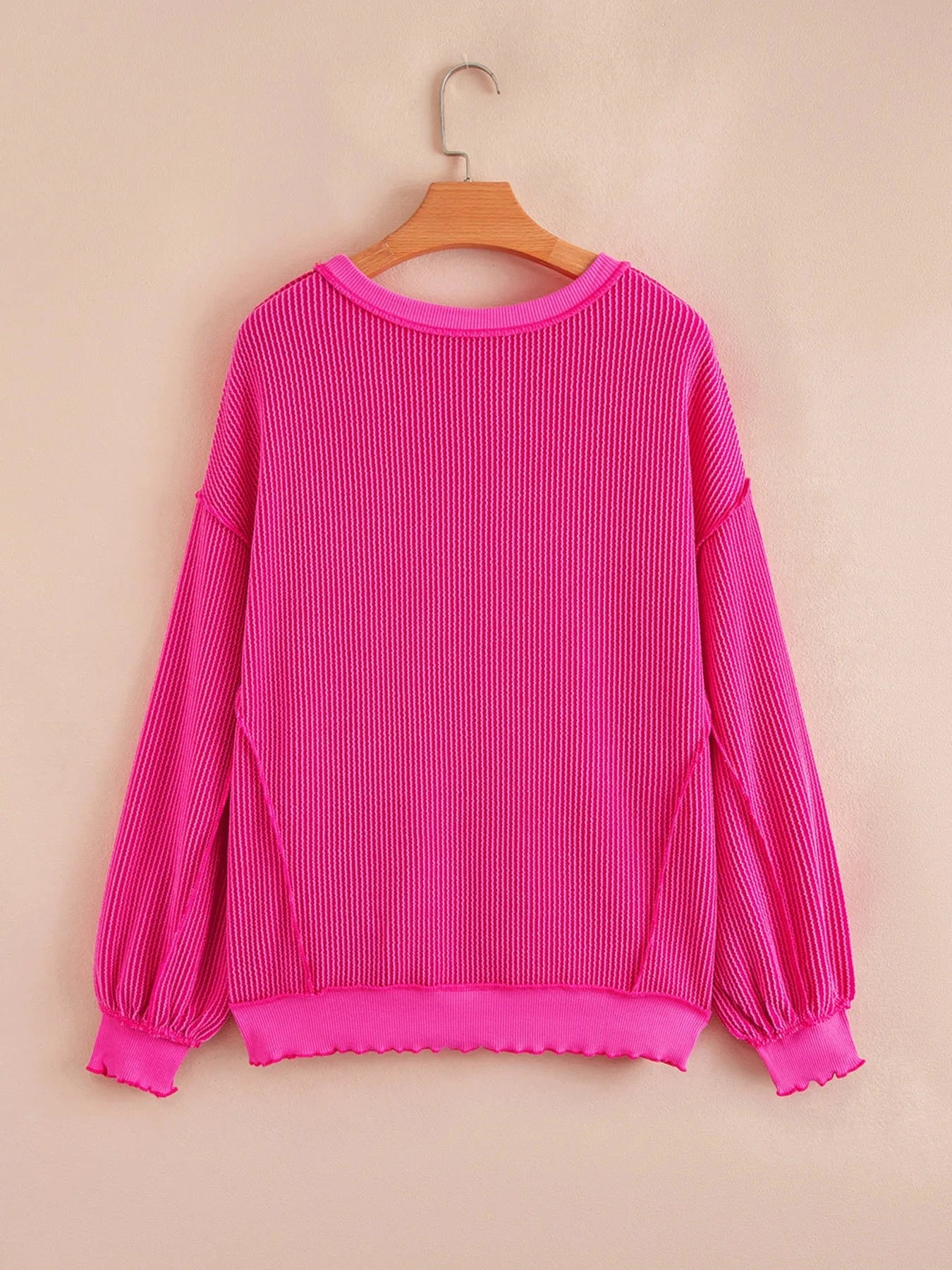 Twisted Rib Uneven Hem Drop Shoulder Loose Sweatshirt