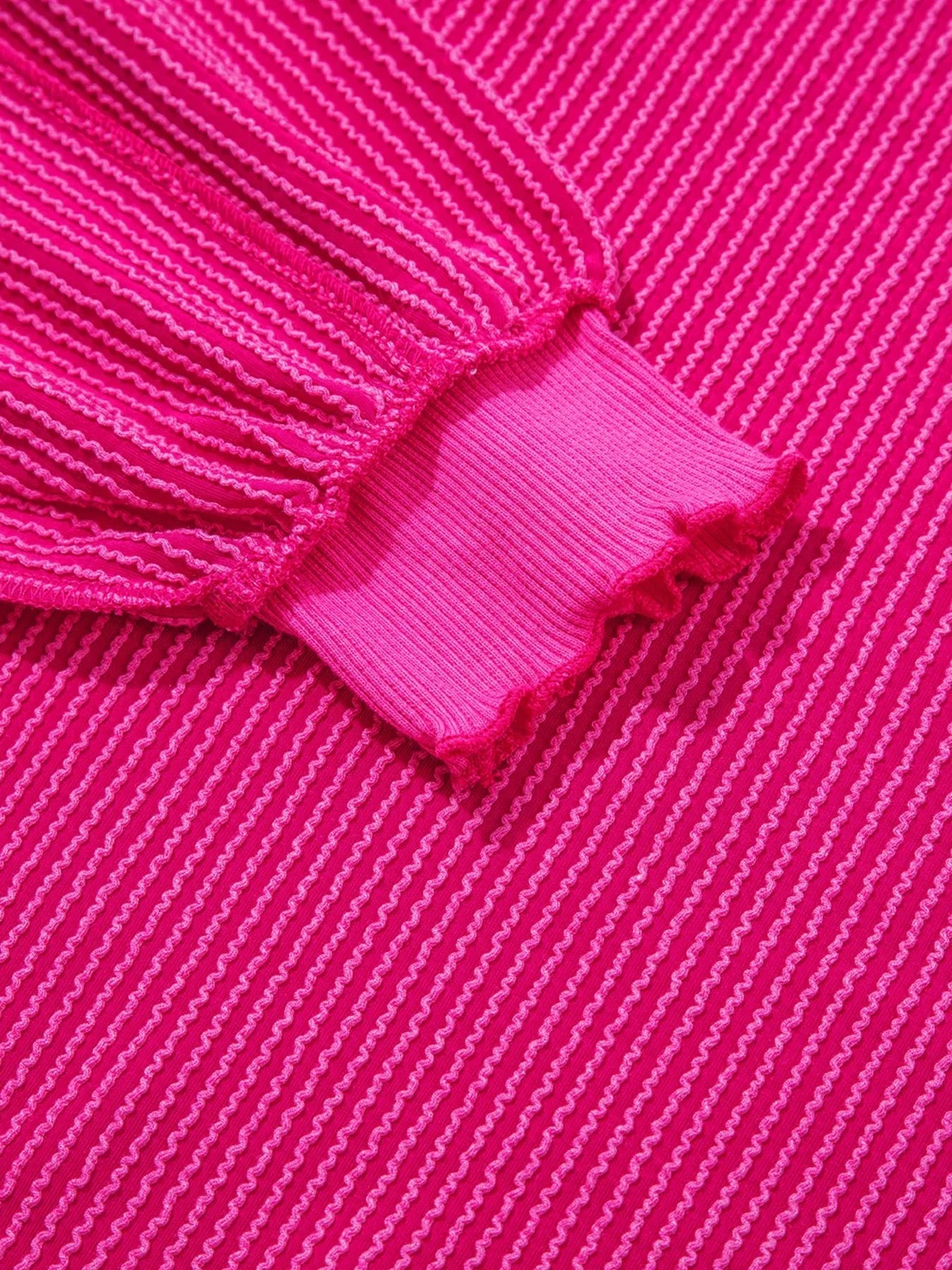 Twisted Rib Uneven Hem Drop Shoulder Loose Sweatshirt