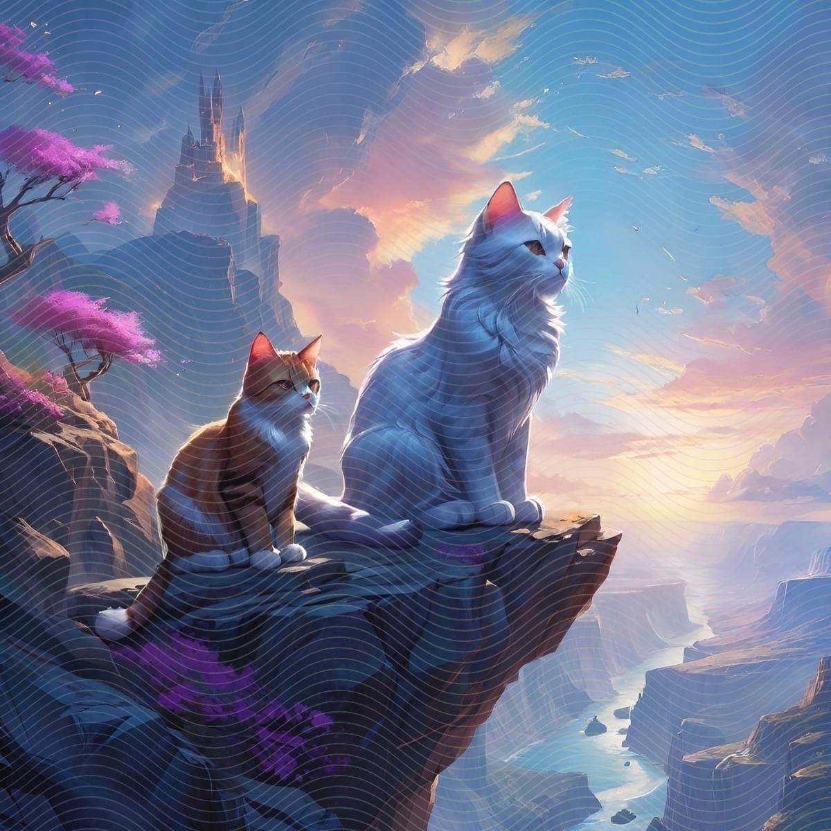 Two Beautiful Cats Sitting On a Cliff