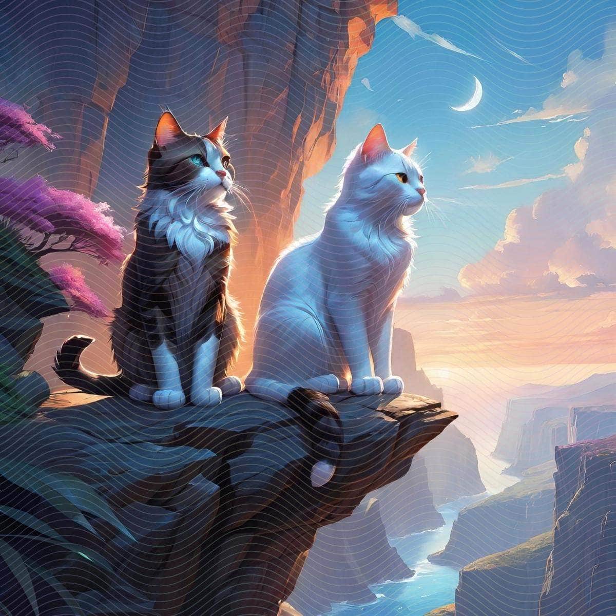 Two Beautiful Cats Sitting On a Cliff
