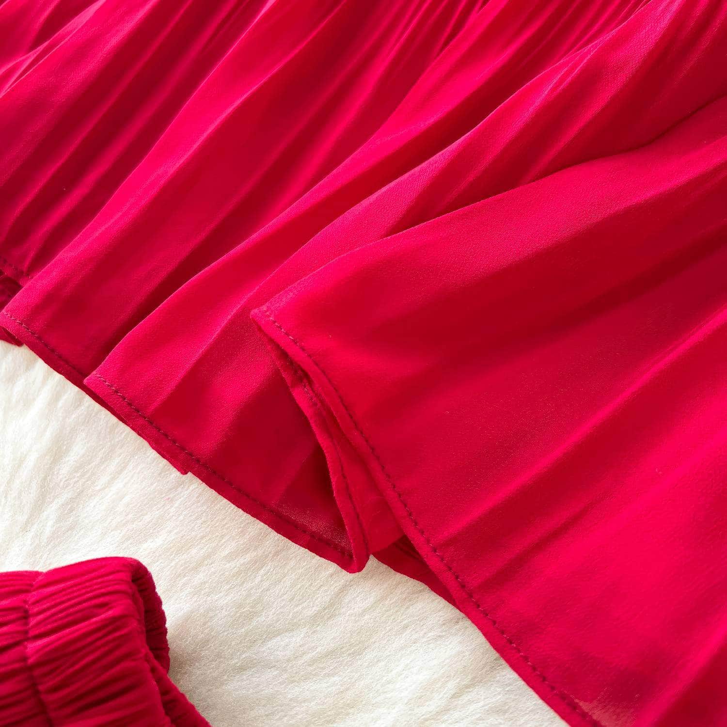 Two-Piece Pleated Flounce Sleeves Top with High Waist Flared Pants