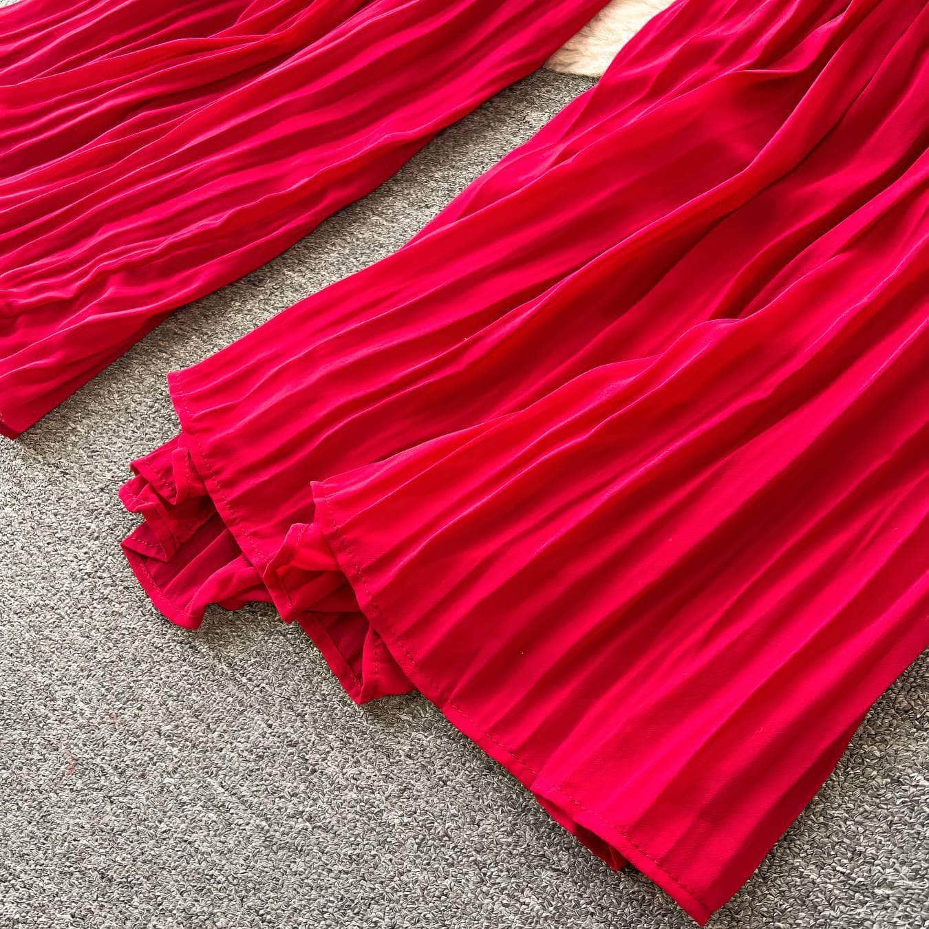 Two-Piece Pleated Flounce Sleeves Top with High Waist Flared Pants