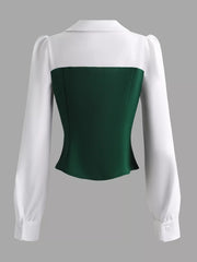 Two Tone Long Sleeve Top and Pleated Skirt Set