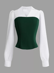 Two Tone Long Sleeve Top and Pleated Skirt Set