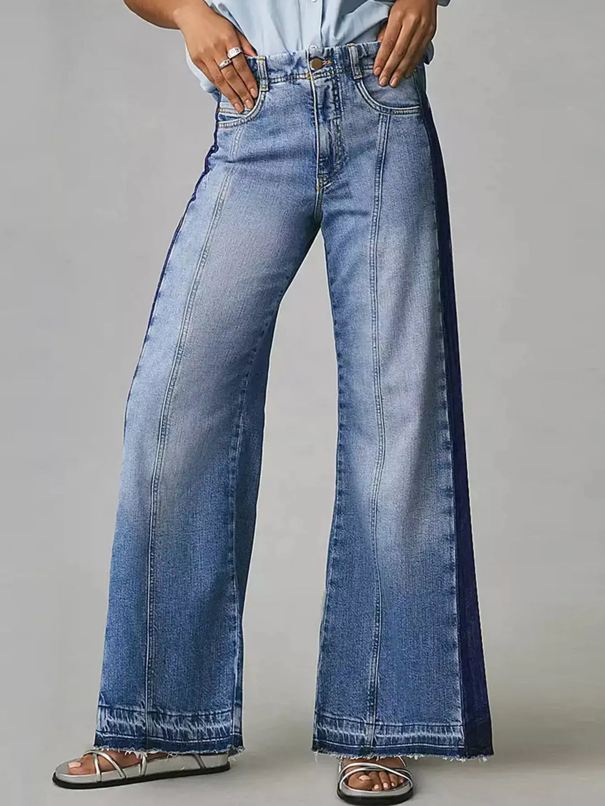 Two-Tone Wide Leg Jeans Dusty Blue / XS