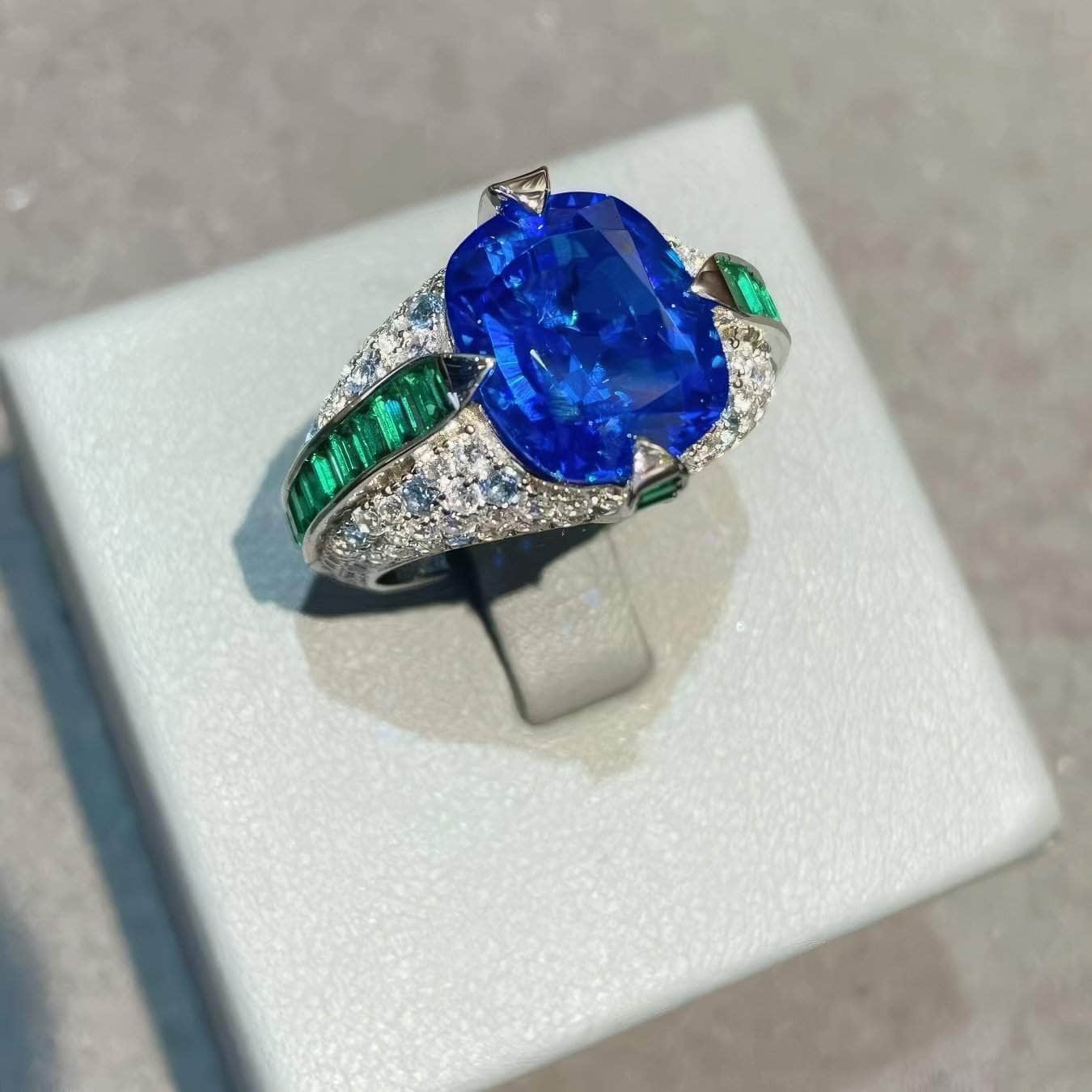 Two-Toned 14k White Gold Lab-Created Gemstone Cocktail Ring