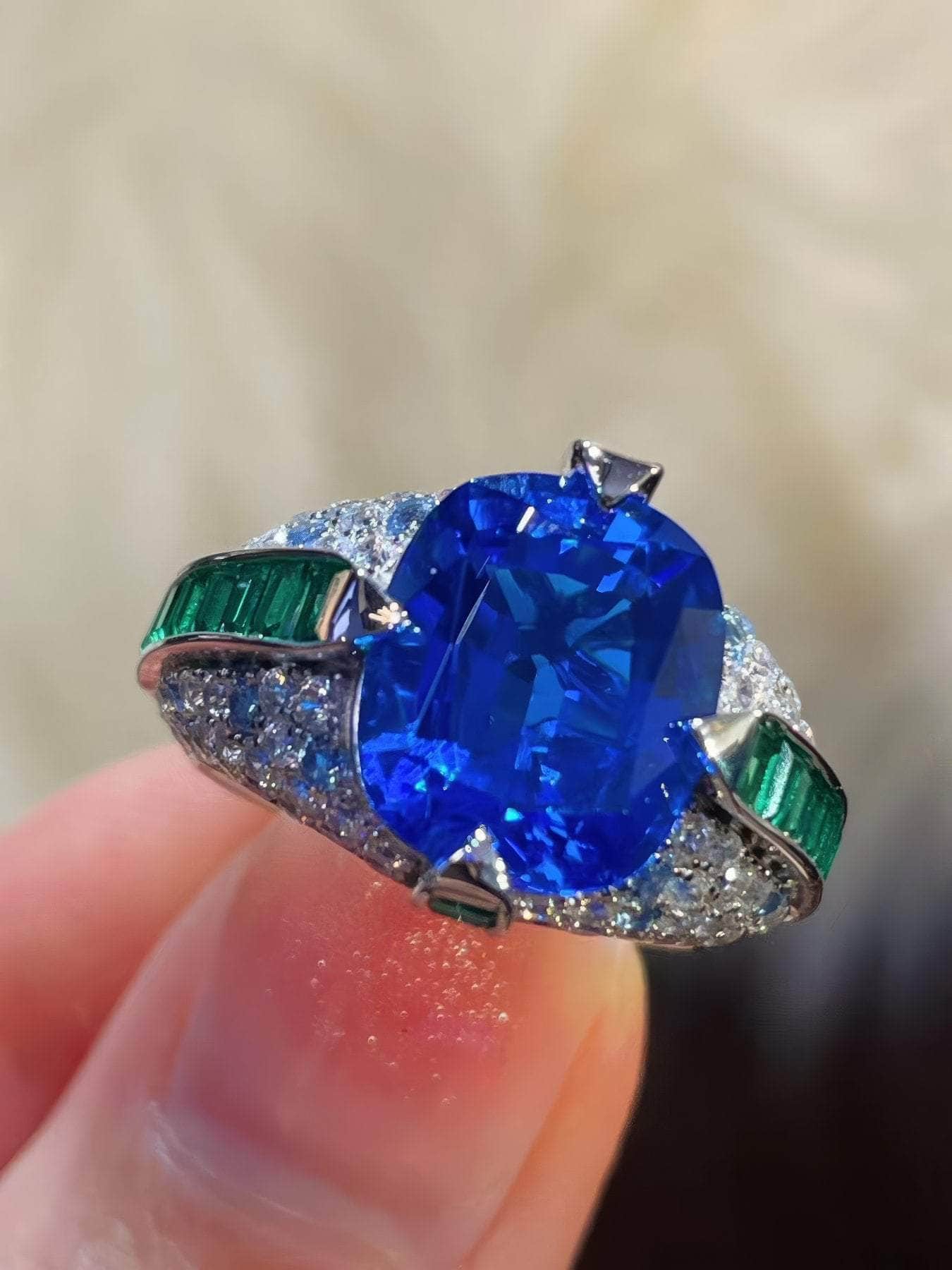 Two-Toned 14k White Gold Lab-Created Gemstone Cocktail Ring