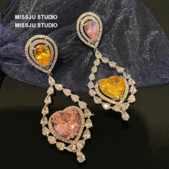 Two-Toned Dangle-Drop Heart-Shaped Earrings Multicolor