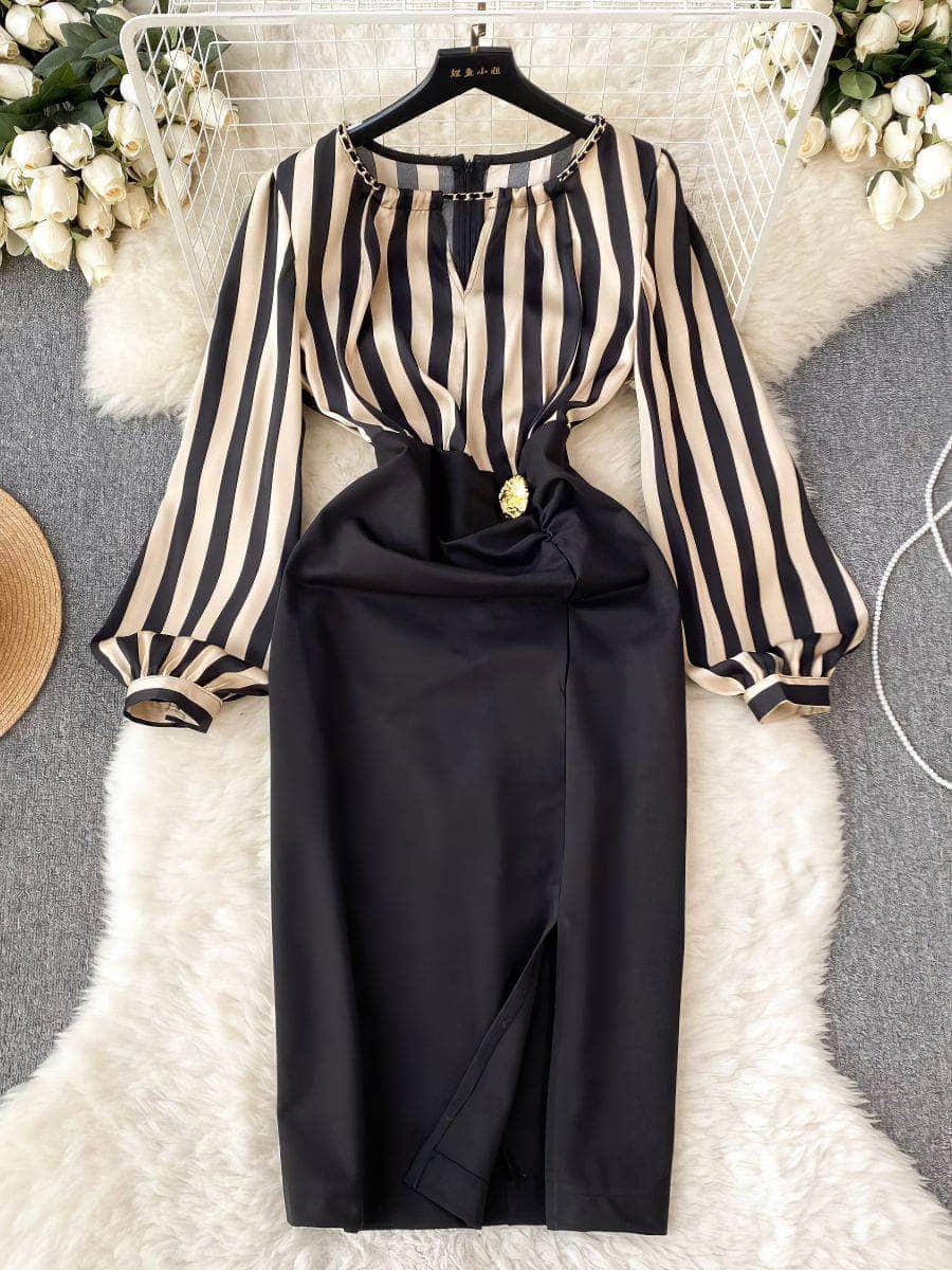 Two Toned Gold Button Accented Bodycon Dress