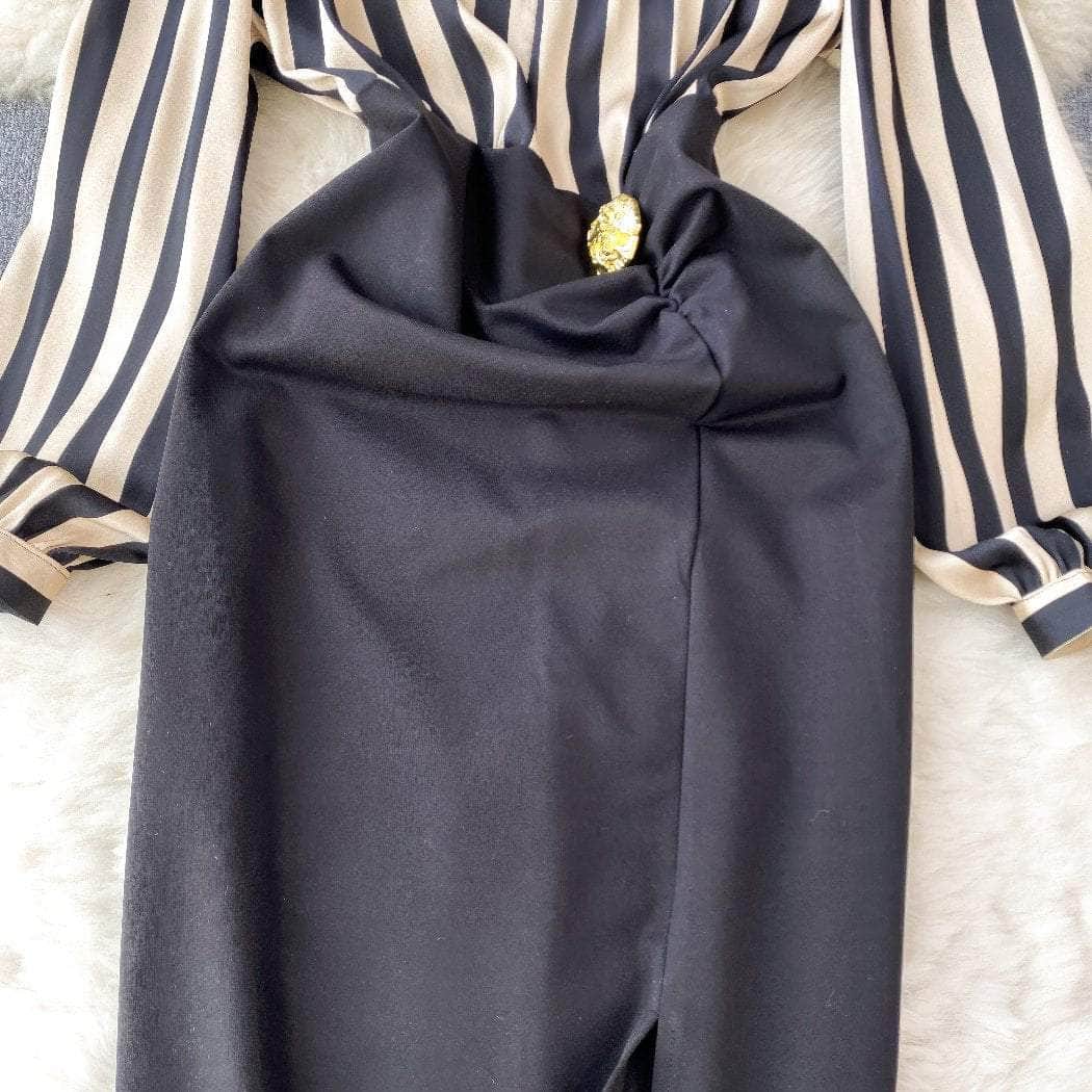 Two Toned Gold Button Accented Bodycon Dress