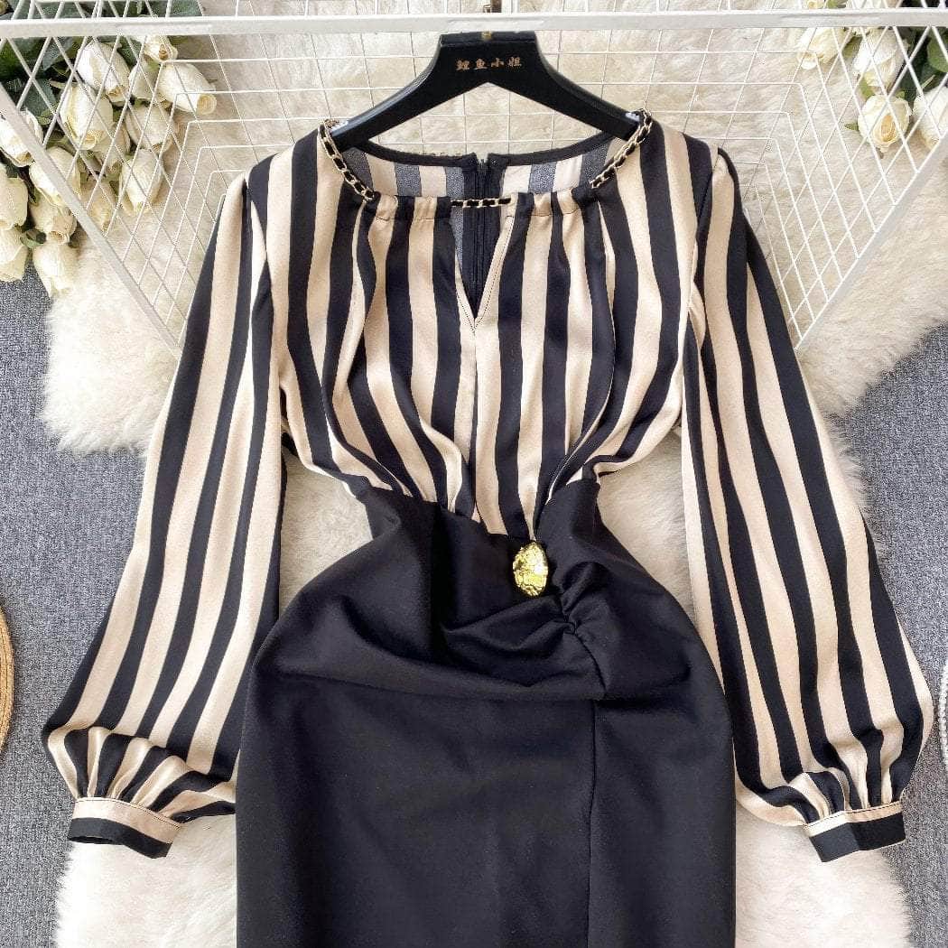 Two Toned Gold Button Accented Bodycon Dress
