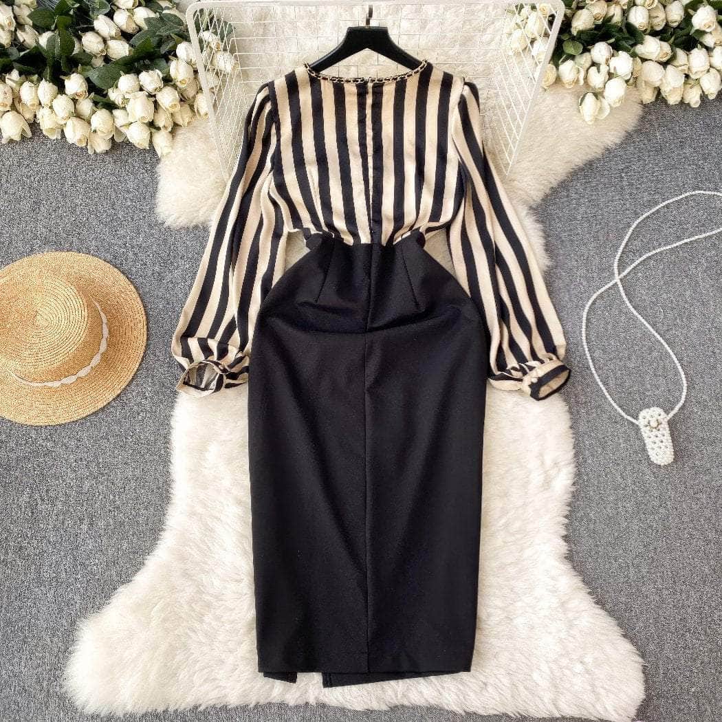 Two Toned Gold Button Accented Bodycon Dress S / Black