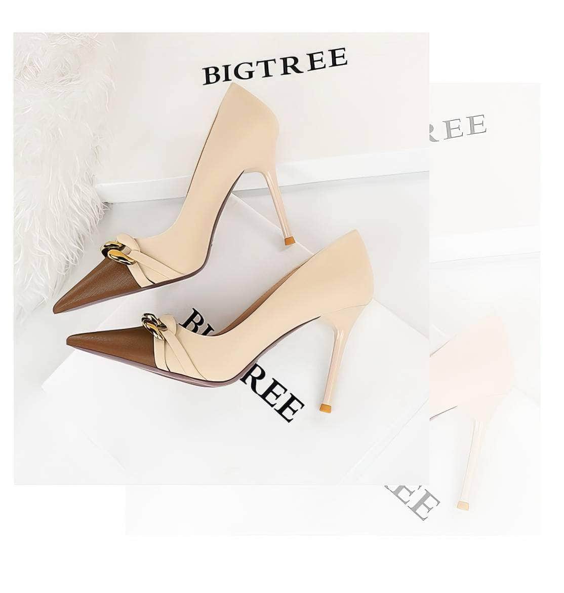 Two Toned Metal Chain Detailed Court Heels