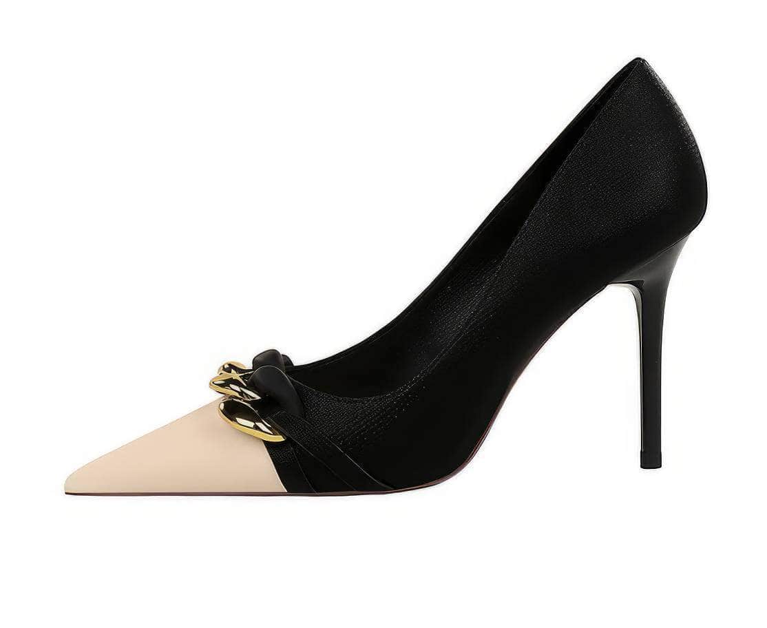 Two Toned Metal Chain Detailed Court Heels