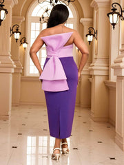 Two Toned Strapless Midi Bow Detailed Scuba Dress