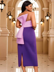 Two Toned Strapless Midi Bow Detailed Scuba Dress