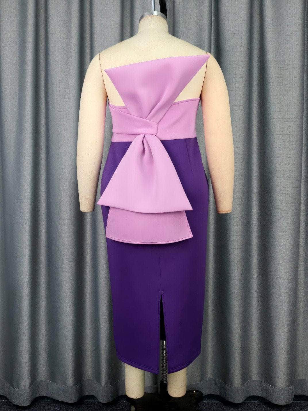 Two Toned Strapless Midi Bow Detailed Scuba Dress