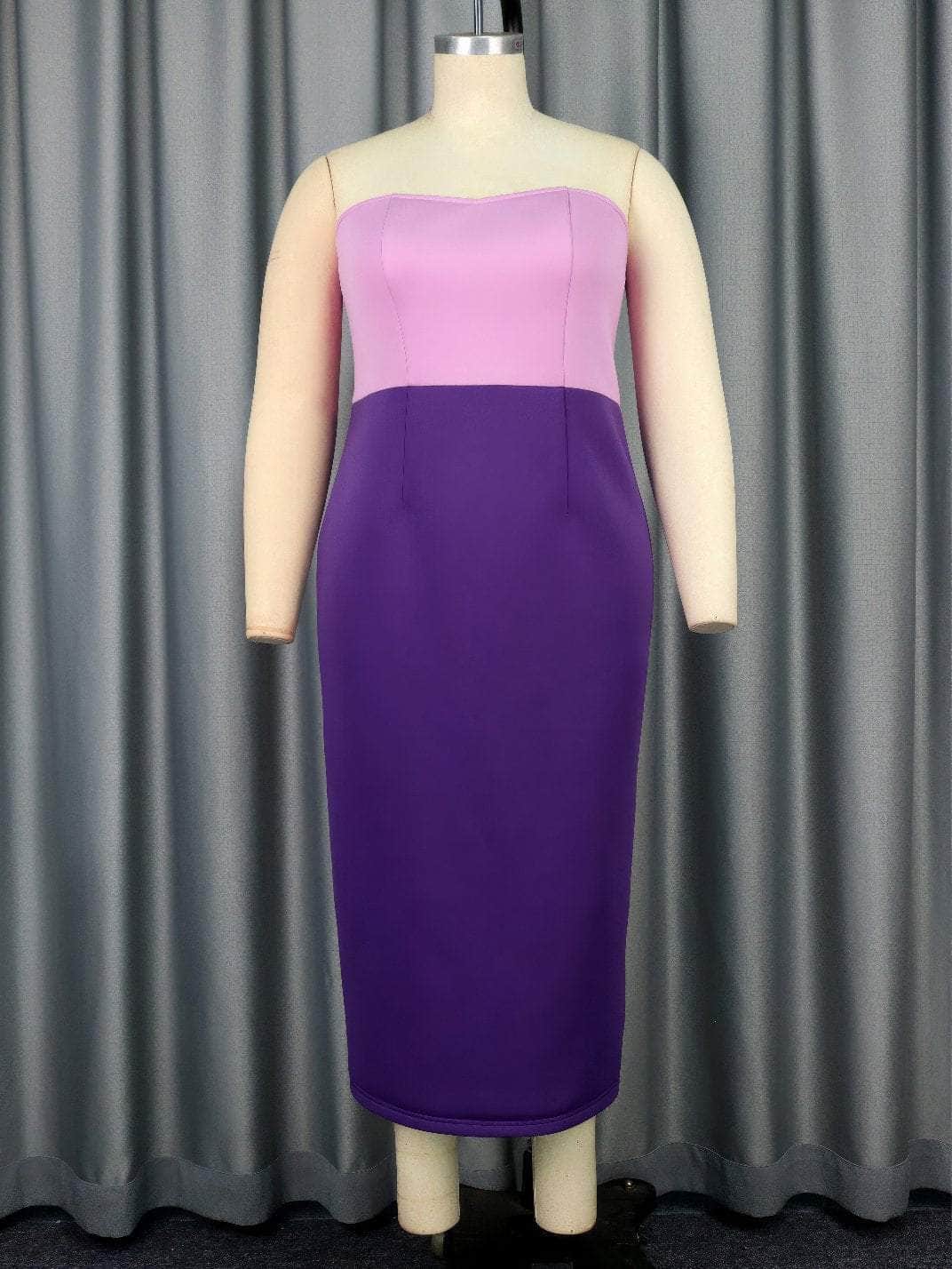 Two Toned Strapless Midi Bow Detailed Scuba Dress