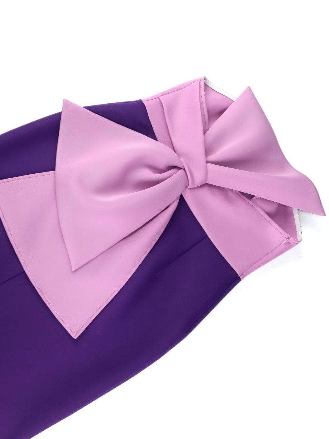 Two Toned Strapless Midi Bow Detailed Scuba Dress