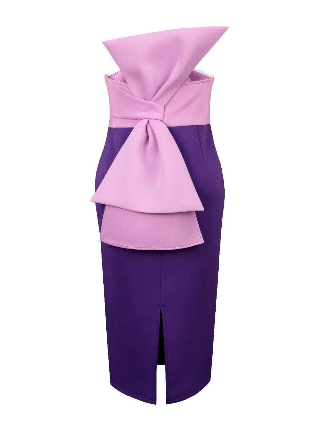 Two Toned Strapless Midi Bow Detailed Scuba Dress