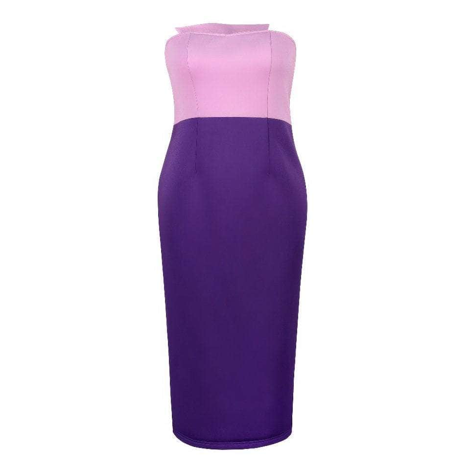 Two Toned Strapless Midi Bow Detailed Scuba Dress