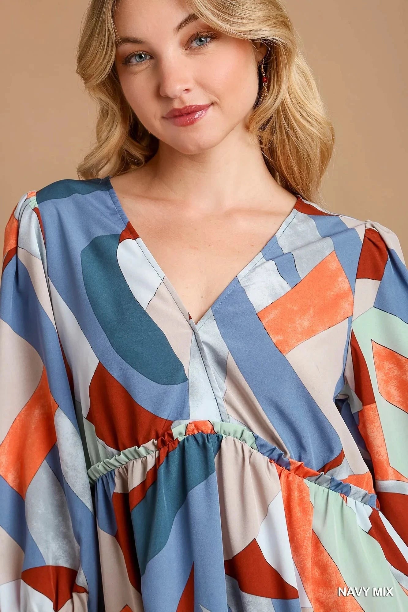 Umgee Abstract V-Neck Tiered Printed Dress