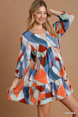 Umgee Abstract V-Neck Tiered Printed Dress