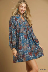 Umgee Boho Mix Paisley Babydoll Dress