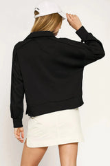 Umgee Collared Neck Long Sleeve Top with Raw Hem Detail