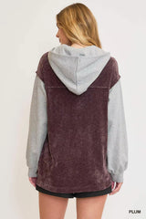 Umgee Contrast Hooded Chenille Jacket