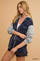 Umgee Contrast Hooded Chenille Jacket