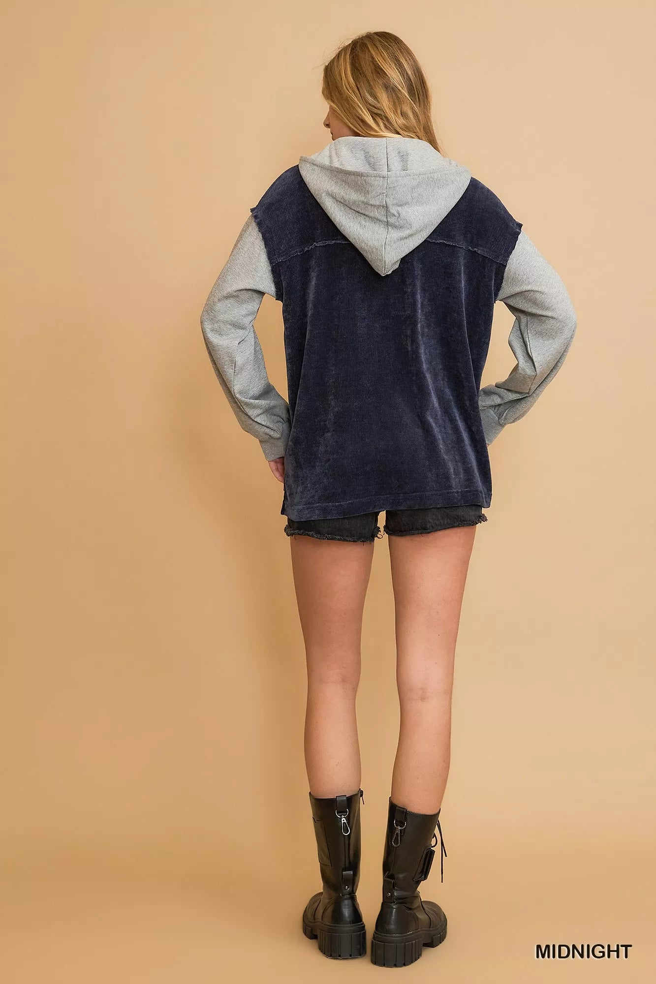 Umgee Contrast Hooded Chenille Jacket