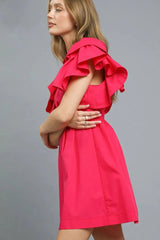 Umgee Double Ruffle Sleeve Fit and Flare Dress