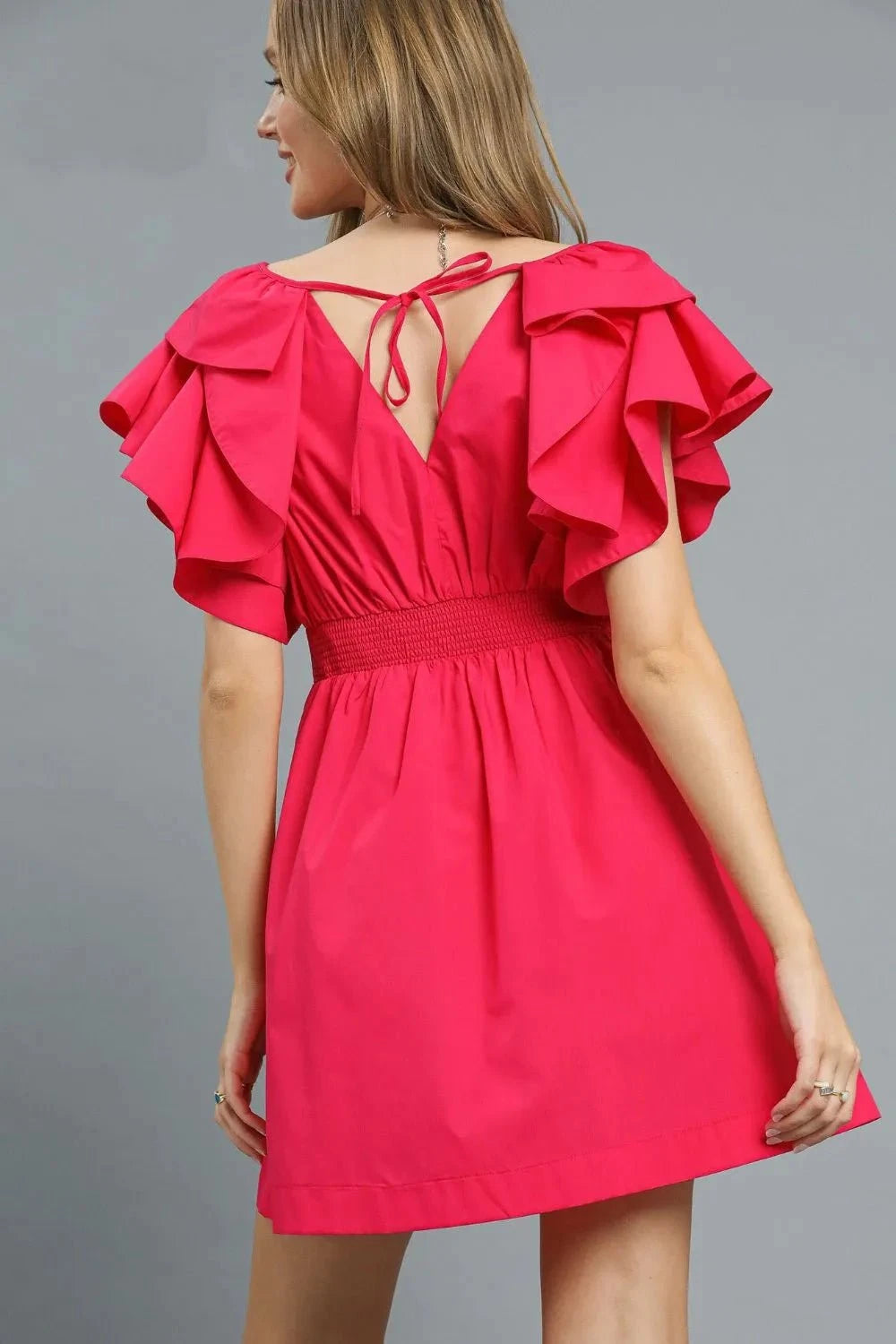 Umgee Double Ruffle Sleeve Fit and Flare Dress