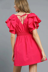 Umgee Double Ruffle Sleeve Fit and Flare Dress
