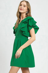 Umgee Double Ruffle Sleeve Fit and Flare Dress