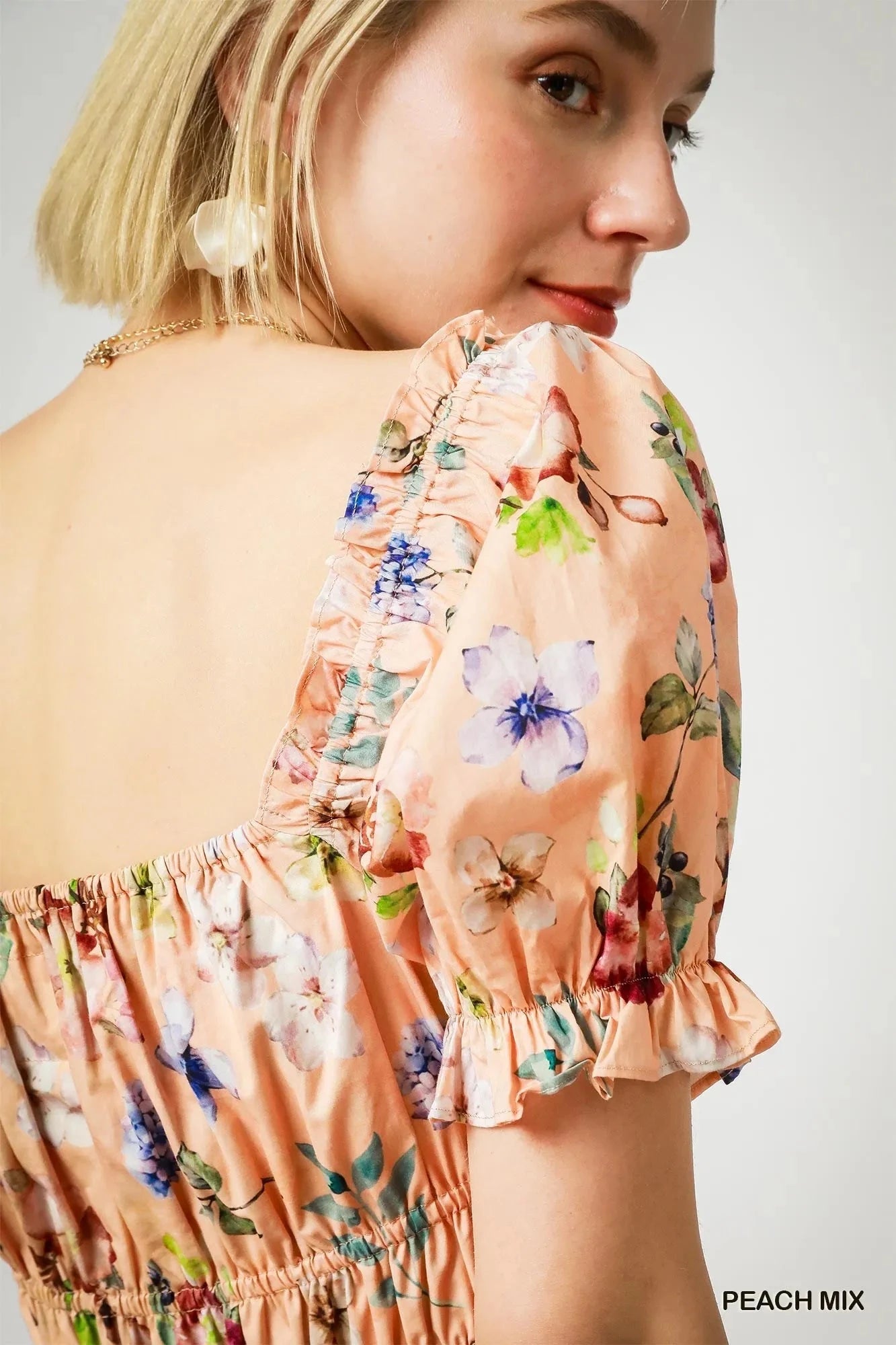 Umgee Floral Print Puff Sleeve Mini Dress