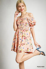 Umgee Floral Print Puff Sleeve Mini Dress