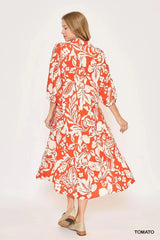 Umgee Floral Print Tiered Midi Dress